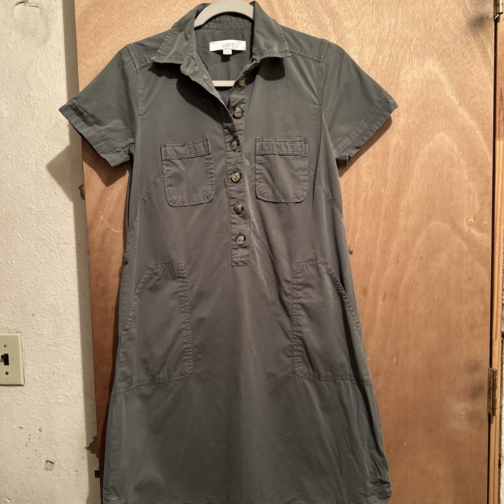 Loft Women's XXS Petite Olive Green Short Sleeve Army Dress